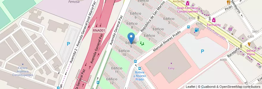 Mapa de ubicacion de Edificio 9, Villa Pueyrredon en Аргентина, Буэнос-Айрес, Comuna 12.