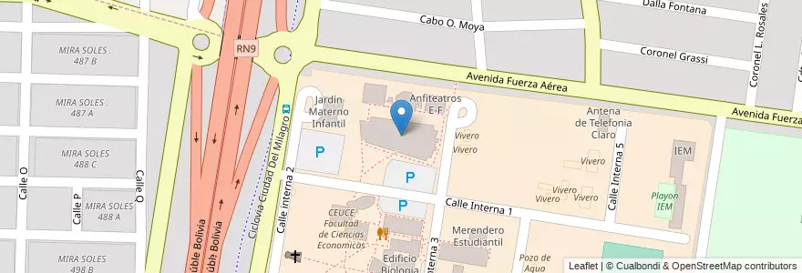 Mapa de ubicacion de Edificio Aulas Sector Norte (Aulas 50-57 Anfiteatros J-Q) en 아르헨티나, Salta, Capital, Municipio De Salta, Salta.