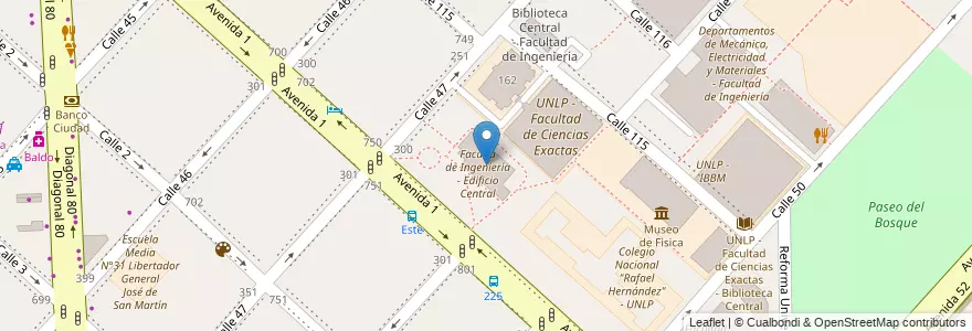 Mapa de ubicacion de Edificio Central - Facultad de Ingenieria, Casco Urbano en アルゼンチン, ブエノスアイレス州, Partido De La Plata, La Plata.