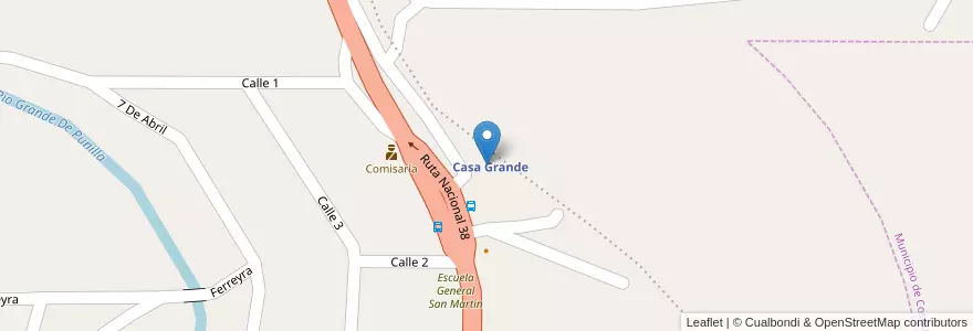 Mapa de ubicacion de Edificio Comunal-Ex Estación en アルゼンチン, コルドバ州, Departamento Punilla, Pedanía San Antonio, Comuna De Casa Grande, Casa Grande.