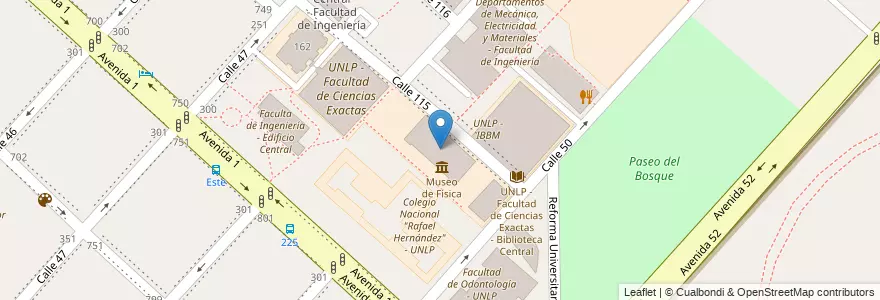 Mapa de ubicacion de Edificio de Física, Casco Urbano en アルゼンチン, ブエノスアイレス州, Partido De La Plata, La Plata.