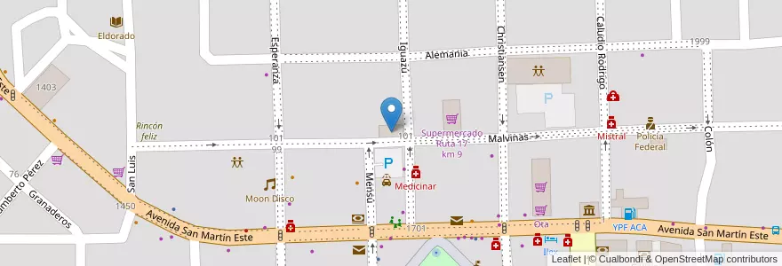 Mapa de ubicacion de Edificio Galeguay en アルゼンチン, ミシオネス州, Departamento Eldorado, Municipio De Eldorado, Eldorado.