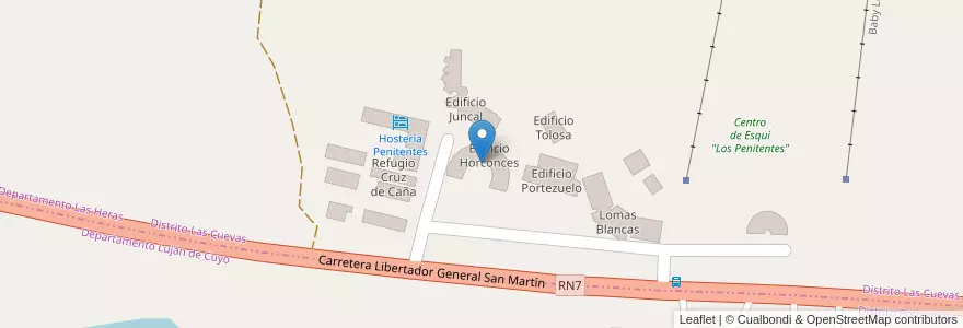 Mapa de ubicacion de Edificio Horconces en Argentina, Chile, Mendoza, Departamento Las Heras, Distrito Las Cuevas.