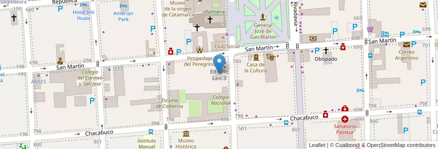 Mapa de ubicacion de Edificio Leo 3 en アルゼンチン, カタマルカ州, Departamento Capital, Municipio De San Fernando Del Valle De Catamarca, San Fernando Del Valle De Catamarca.