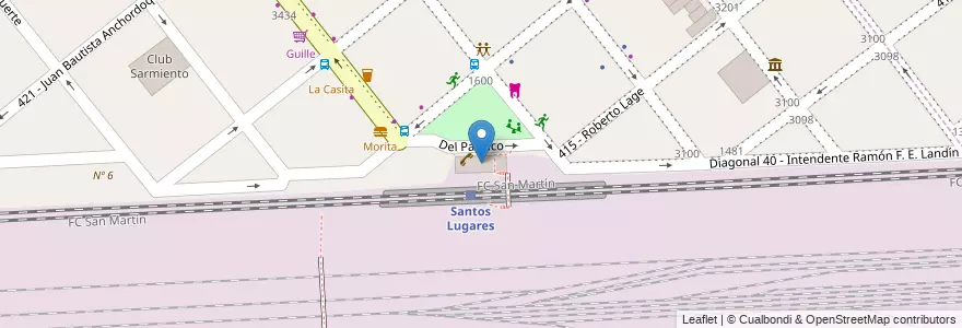 Mapa de ubicacion de Edificio principal de la estación en Аргентина, Буэнос-Айрес, Partido De Tres De Febrero, Santos Lugares.