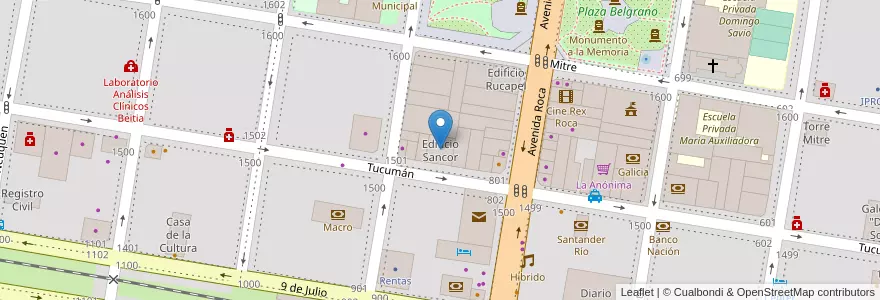 Mapa de ubicacion de Edificio Sancor en الأرجنتين, ريو نيغرو, General Roca, Departamento General Roca, General Roca.
