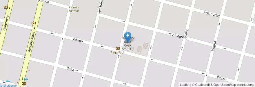 Mapa de ubicacion de Edificios de la CAJA SOCIAL en アルゼンチン, サンルイス州, General Pedernera, Villa Mercedes, Municipio De Villa Mercedes.