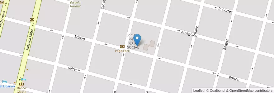 Mapa de ubicacion de Edificios de la CAJA SOCIAL en 아르헨티나, San Luis, General Pedernera, Villa Mercedes, Municipio De Villa Mercedes.