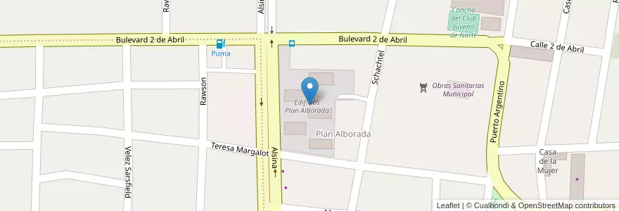 Mapa de ubicacion de Edificios Plan Alborada en آرژانتین, استان انتره ریوس, Departamento Gualeguaychú, Gualeguaychú, Gualeguaychú, Distrito Costa Uruguay Sur.