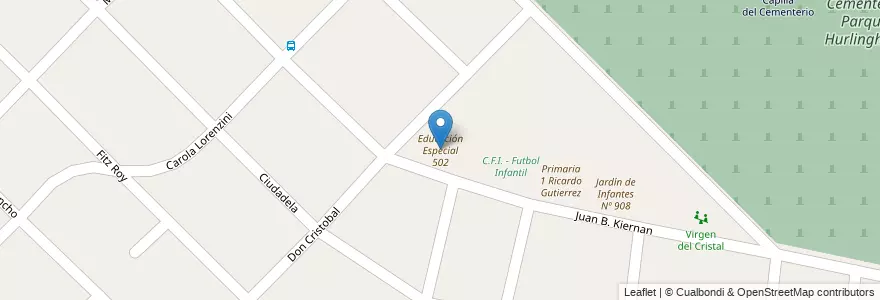 Mapa de ubicacion de Educación Especial 502 en アルゼンチン, ブエノスアイレス州, Partido De Hurlingham, Villa Tesei.