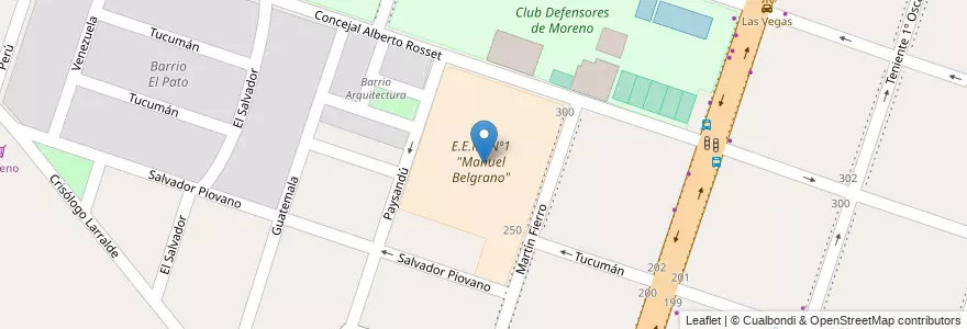 Mapa de ubicacion de E.E.M. Nº1 "Manuel Belgrano" en 아르헨티나, 부에노스아이레스주, Partido De Moreno, Moreno.