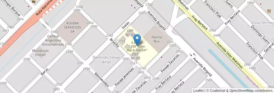 Mapa de ubicacion de E.E.P. N° 1.030 "Gdor. Roy A. Nikisch" en الأرجنتين, Chaco, Departamento San Fernando, Resistencia, Resistencia.