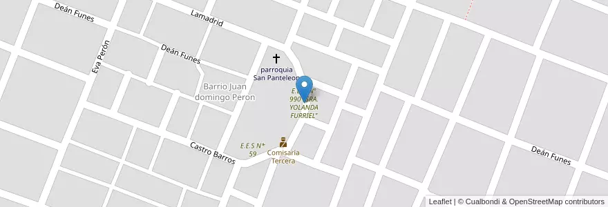 Mapa de ubicacion de E.E.P. N° 990 "SRA. YOLANDA FURRIEL" en Arjantin, Chaco, Departamento Comandante Fernández, Municipio De Presidencia Roque Sáenz Peña, Presidencia Roque Sáenz Peña.