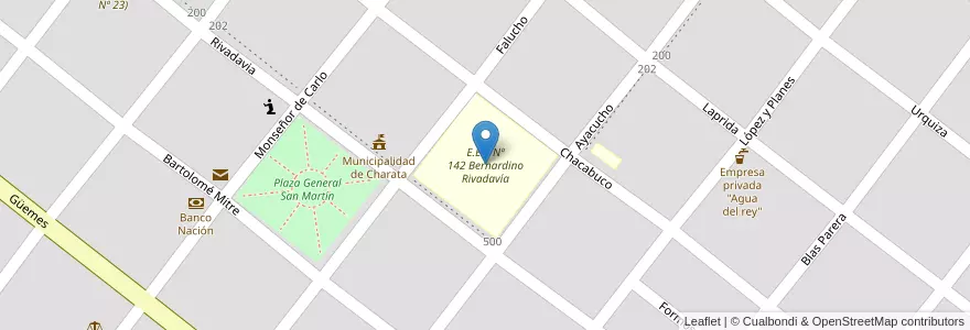 Mapa de ubicacion de E.E.P Nº 142 Bernardino Rivadavía en Argentinien, Chaco, Departamento Chacabuco, Municipio De Charata, Charata.