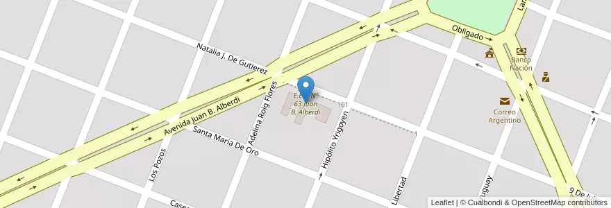 Mapa de ubicacion de E.E.P. Nº 63 Juan B. Alberdi en Аргентина, Чако, Departamento Veinticinco De Mayo, Municipio De Machagai, Machagai.