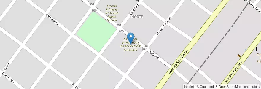 Mapa de ubicacion de E.E.S N°44 E INSTITUTO DE EDUCACIÓN SUPERIOR en 阿根廷, Chaco, Departamento Chacabuco, Municipio De Charata, Charata.