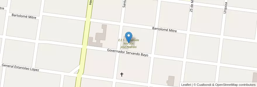Mapa de ubicacion de E.E.S. Orientada Nro 306 Jose Pedroni en アルゼンチン, サンタフェ州, Departamento General Obligado, Municipio De Lanteri.