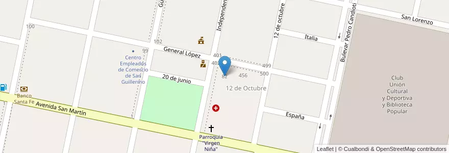 Mapa de ubicacion de E.E.S. Orientada Part. Inc. Nro 3046 Santa Catalina De Siena en 아르헨티나, Santa Fe, Municipio De San Guillermo, Departamento San Cristóbal.
