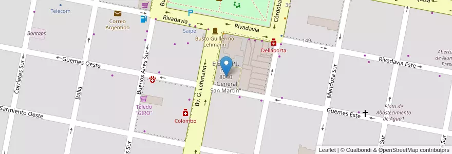 Mapa de ubicacion de E.E.S.O.P.I. nro. 8040 "General San Martín" en الأرجنتين, سانتا في, Departamento Castellanos, Municipio De Humberto Primo, Humberto Primo.
