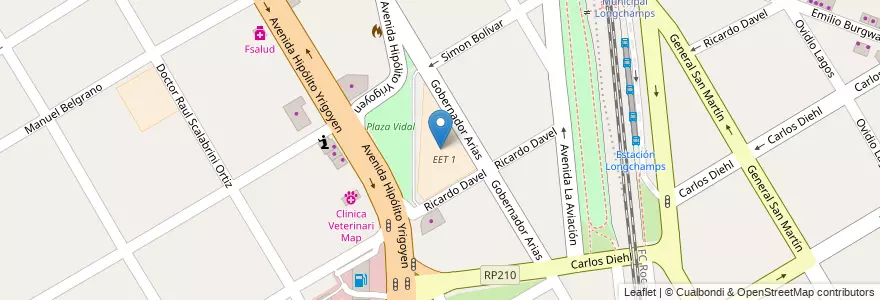 Mapa de ubicacion de EET 1 en Arjantin, Buenos Aires, Partido De Almirante Brown, Longchamps.