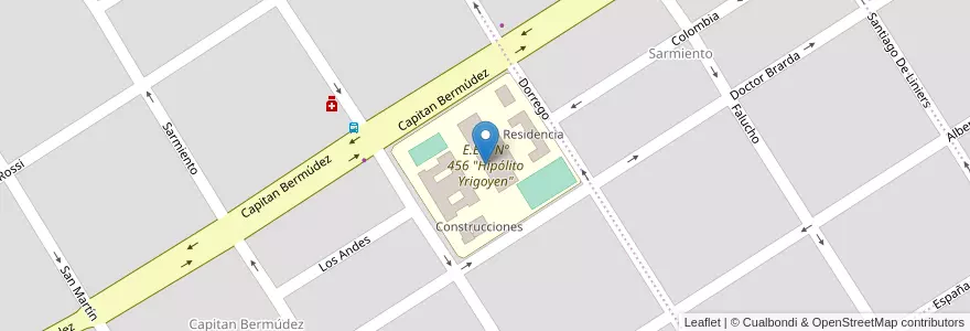Mapa de ubicacion de E.E.T. Nº 456 "Hipólito Yrigoyen" en الأرجنتين, سانتا في, Departamento San Jerónimo, Municipio De Gálvez, Gálvez.