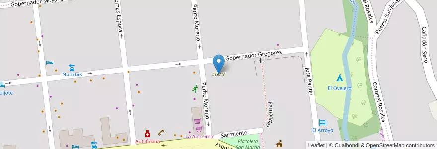 Mapa de ubicacion de EGB 9 en 아르헨티나, 마가야네스이데라안타르티카칠레나주, 칠레, 산타크루스주, El Calafate, Lago Argentino.