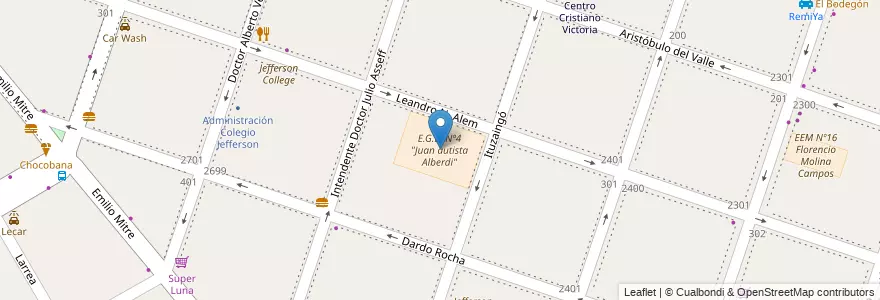 Mapa de ubicacion de E.G.B. Nº4 "Juan autista Alberdi" en Arjantin, Buenos Aires, Partido De Moreno, Moreno.