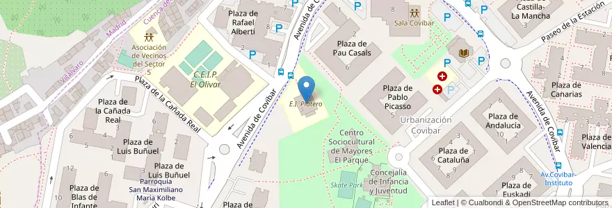 Mapa de ubicacion de E.I. Platero en スペイン, マドリード州, Comunidad De Madrid, Cuenca Del Henares, Rivas-Vaciamadrid.