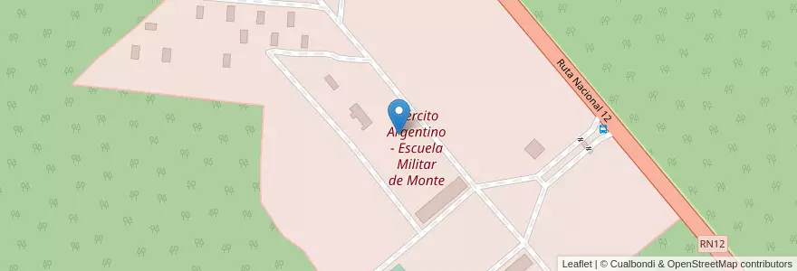 Mapa de ubicacion de Ejército Argentino - Escuela Militar de Monte en アルゼンチン, ミシオネス州, Departamento Iguazú, Municipio De Puerto Iguazú.