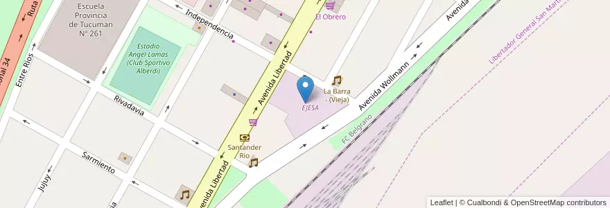 Mapa de ubicacion de EJESA en Аргентина, Жужуй, Departamento Ledesma, Municipio De Libertador General San Martín, Libertador General San Martín.