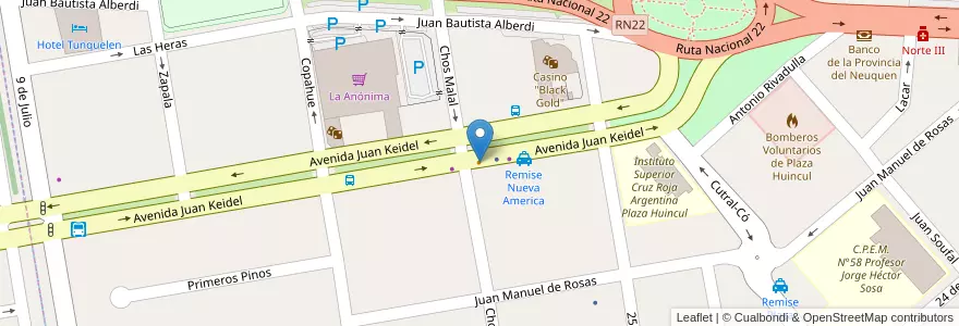 Mapa de ubicacion de El 38 en آرژانتین, شیلی, استان نئوکن, Departamento Confluencia, Municipio De Plaza Huincul, Plaza Huincul.