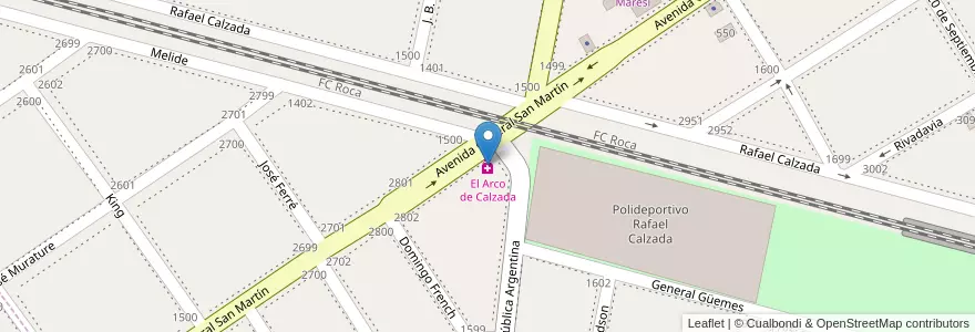 Mapa de ubicacion de El Arco de Calzada en アルゼンチン, ブエノスアイレス州, Partido De Almirante Brown, Rafael Calzada.