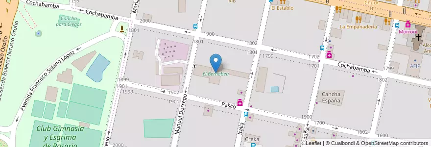 Mapa de ubicacion de El Bernabeu en 아르헨티나, Santa Fe, Departamento Rosario, Municipio De Rosario, 로사리오.