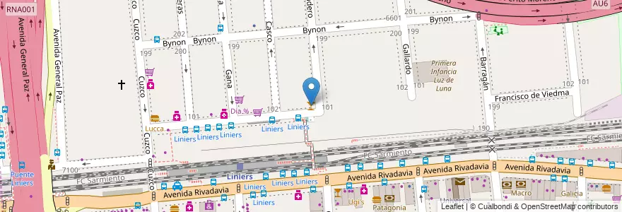 Mapa de ubicacion de El Bondi, Liniers en الأرجنتين, Ciudad Autónoma De Buenos Aires, Buenos Aires.