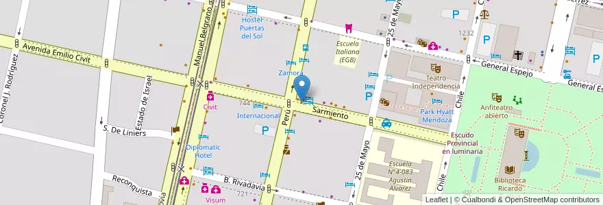 Mapa de ubicacion de El Botellón en Аргентина, Чили, Мендоса, Departamento Capital, Sección 2ª Barrio Cívico, Ciudad De Mendoza.