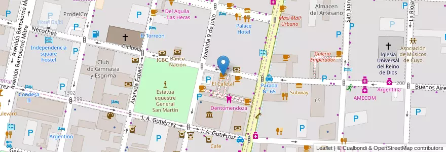 Mapa de ubicacion de El Cafetal en Argentina, Chile, Mendoza, Departamento Capital, Ciudad De Mendoza.