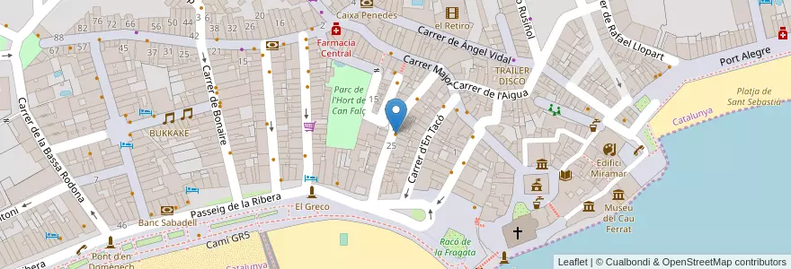 Mapa de ubicacion de El Castell en スペイン, カタルーニャ州, Barcelona, Garraf, Sitges.