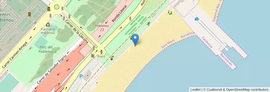 Mapa de ubicacion de el Chiringuito. Barcelona Beach en Sepanyol, Barcelona.