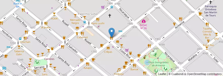 Mapa de ubicacion de El club de la milanesa, Palermo en Argentinië, Ciudad Autónoma De Buenos Aires, Buenos Aires.