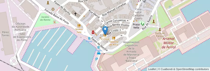 Mapa de ubicacion de El Coral en Spanje, Galicië, A Coruña, Ferrol.