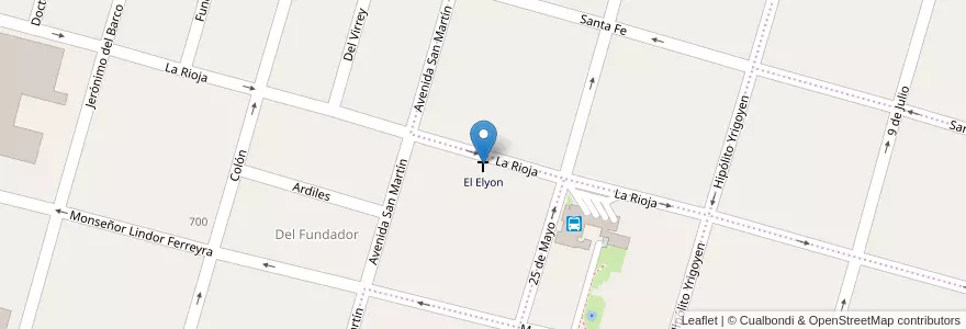 Mapa de ubicacion de El Elyon en Аргентина, Кордова, Departamento Río Segundo, Pedanía Villa Del Rosario, Municipio De Villa Del Rosario, Villa Del Rosario.