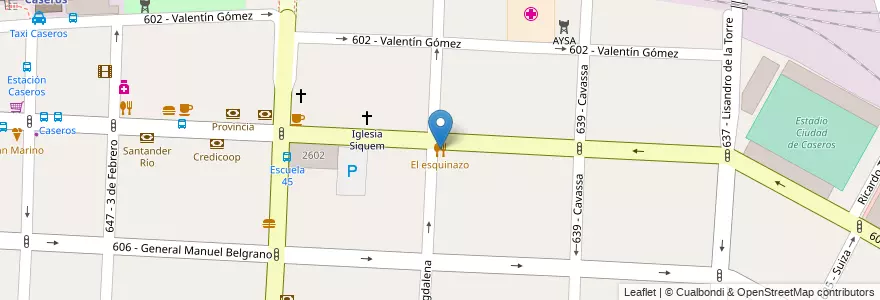 Mapa de ubicacion de El esquinazo en Argentina, Buenos Aires, Partido De Tres De Febrero, Caseros.