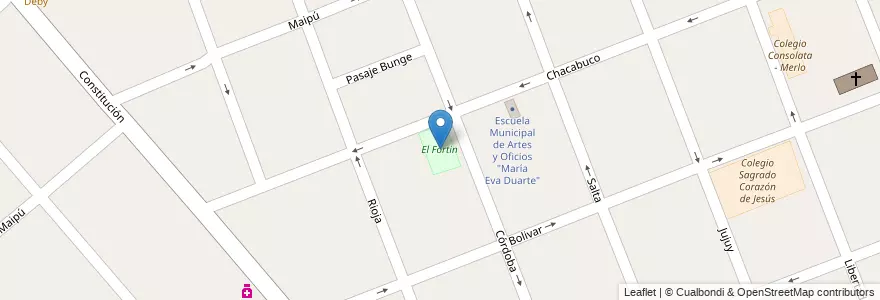 Mapa de ubicacion de El Fortin en Argentinië, Buenos Aires, Partido De Merlo, Merlo.