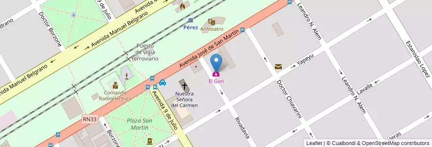 Mapa de ubicacion de El Gurí en アルゼンチン, サンタフェ州, Departamento Rosario, Municipio De Pérez, Pérez.