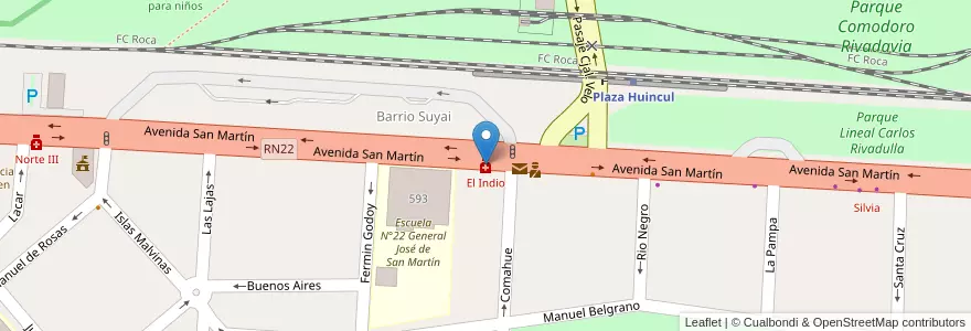 Mapa de ubicacion de El Indio en Argentine, Chili, Province De Neuquén, Departamento Confluencia, Municipio De Plaza Huincul, Plaza Huincul.