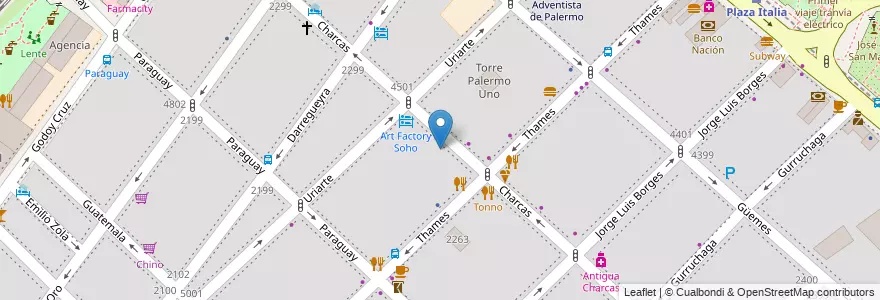 Mapa de ubicacion de El Jardín de la Plaza, Palermo en アルゼンチン, Ciudad Autónoma De Buenos Aires, ブエノスアイレス, Comuna 14.