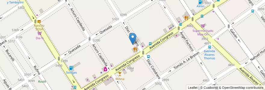 Mapa de ubicacion de El Jardín del Fondo, Villa Urquiza en 阿根廷, Ciudad Autónoma De Buenos Aires, Comuna 12, 布宜诺斯艾利斯.