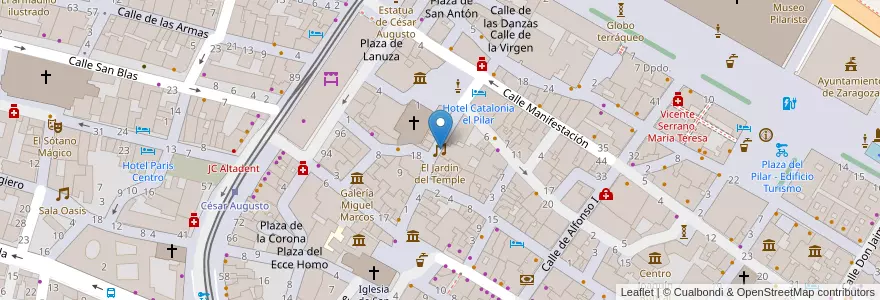Mapa de ubicacion de El Jardín del Temple en Espagne, Aragon, Saragosse, Zaragoza, Saragosse.