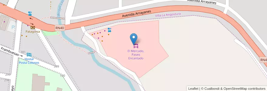 Mapa de ubicacion de El Mercado, Paseo Encantado en الأرجنتين, تشيلي, نيوكوين, Departamento Los Lagos, Villa La Angostura, Villa La Angostura.