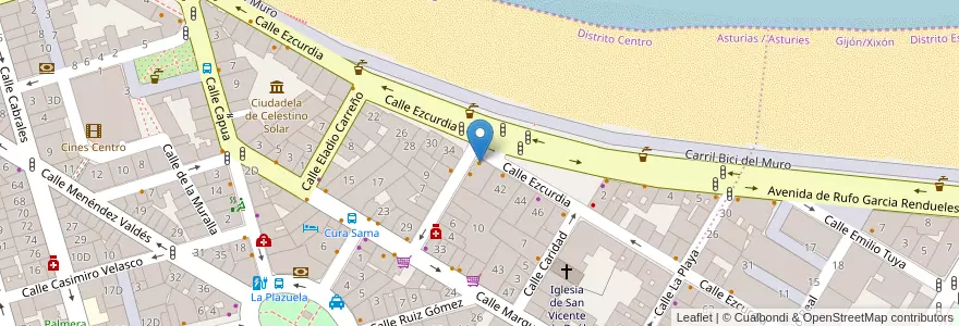 Mapa de ubicacion de El Mirador de la playa en 西班牙, 阿斯圖里亞斯, 阿斯圖里亞斯, Gijón/Xixón.
